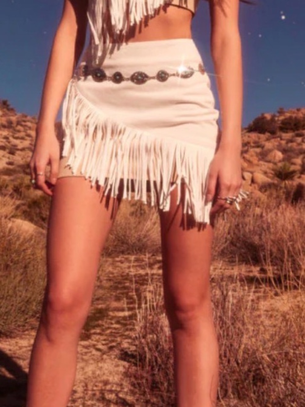 Le Lis Cream Fringe Mini Skirt
